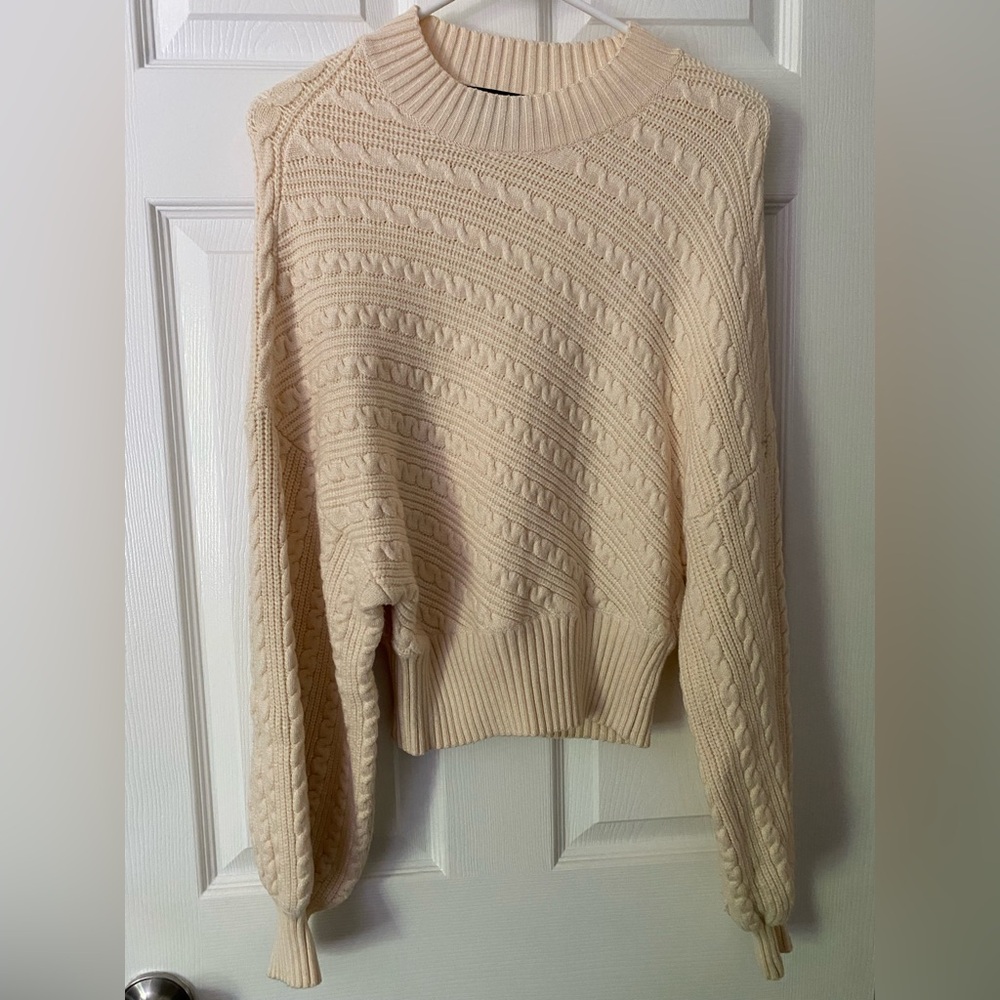 Truth by Republic Cream Crew Neck Cable Knit Sweater
